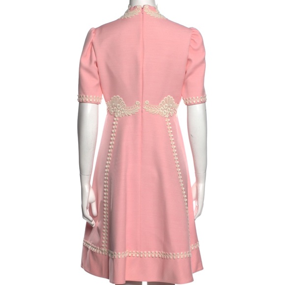 GUCCI - Baby Pink Half Sleeve Crepe Dress with Lace Detail - Picture 3 of 5
